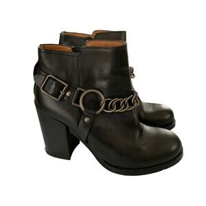 ASH Leather Ankle Moto Boots Heels Chains 6.5